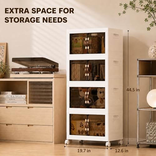 4 Tier Stackable Storage Bins with Lid, Total 144QT (4x36QT) Foldable Closet Organizer with Wheels, Collapsible Plastic Storage Boxes for Clothes, Toys, Kitchen, Office, and Dorm Room - Image 2