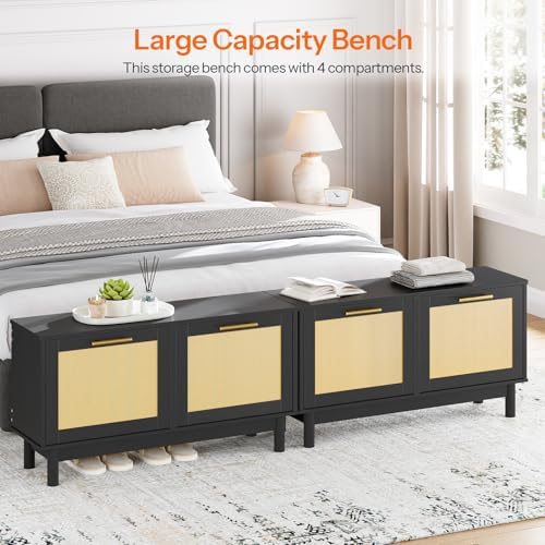 HOOBRO Rattan Shoe Storage Bench with Double Flip Drawers - Image 7