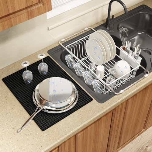 MAJALiS White Expandable Dish Drying Rack Over Sink with Extra Drying Mat by MAJALiS