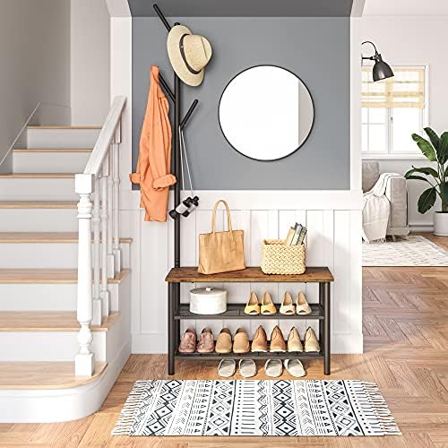 HOOBRO Coat Rack Shoe Bench, 3-Tier Shoe Rack, Industrial Storage Bench - Image 2