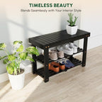 BEEFURNI Acacia Wooden Shoe Rack Bench for Entryway, 3-Tier, Black - Image 6