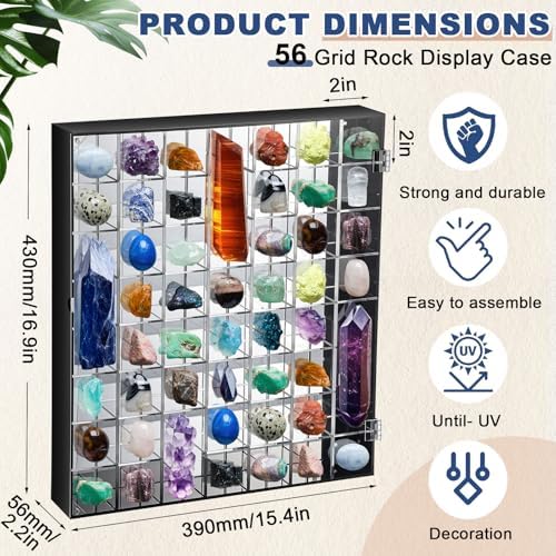 Cinnvoice Rock Display Case 56 Grids,Black Border,Square - Image 2