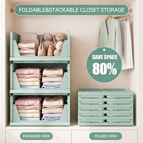 Pinkpum Green Boy Closet Organizers and Storage Stackable Plastic Drawer Basket for Clothing Stackable Storage Bins Shelf Storage Container for Rv Closet Wardrobe Bedroom Bathroom Playroom Man 6 Pack - Image 4