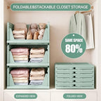 Pinkpum Green Boy Closet Organizers and Storage Stackable Plastic Drawer Basket for Clothing Stackable Storage Bins Shelf Storage Container for Rv Closet Wardrobe Bedroom Bathroom Playroom Man 6 Pack - Image 4