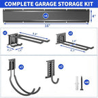 Garage Tool Organizer Wall Mount, 64 Inch Heavy Duty Garden Tool Organizer Storage System, Easy Install with 10 Adjustable Hooks, for Garage, Basement, Shed, Workshop, Black, Steel - Image 7