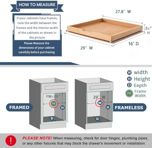Pull Out Cabinet Drawers - 9x2 Size Options (10-29'W,18-21'D), Pre-Assembled with Soft Close Slides, Solid Beechwood, Easy Installation(DRAWER-29x16) - Image 2
