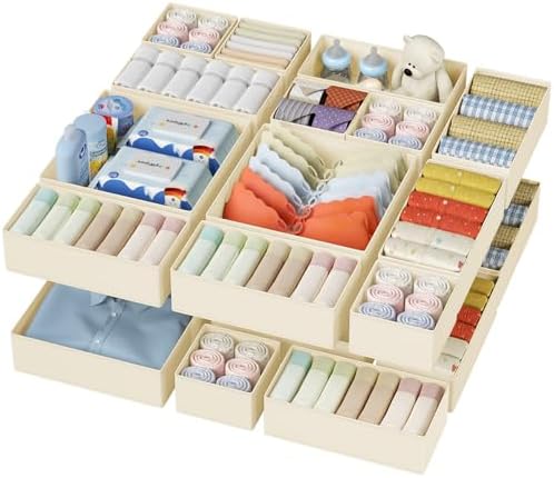DIMJ Drawer Organizer Clothes - 20 Pack Closet Drawer Organizer Bins for Baby Clothes Storage, Fabric Dresser Organizer for Nursery Bedroom, Foldable Small Drawer Dividers for Underwear Socks by DiMJ