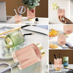 DASITON Makeup Brush holder Organizer,Crystal Cosmetic Makeup Brush Glass Brushes Storage Holder, Vintage Make Up Brush Cup Pen Pencil Holder striped vase(Pink S+L) - Image 4