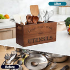 2 PC Wooden Utensil Holder,（With 4-Compartments size*1 + 3-Compartments size*1） Extra Large Kitchen Counter,Cooking Spatula Organizer,Farmhouse Decor, Rustic Cooking Utensil - Image 3