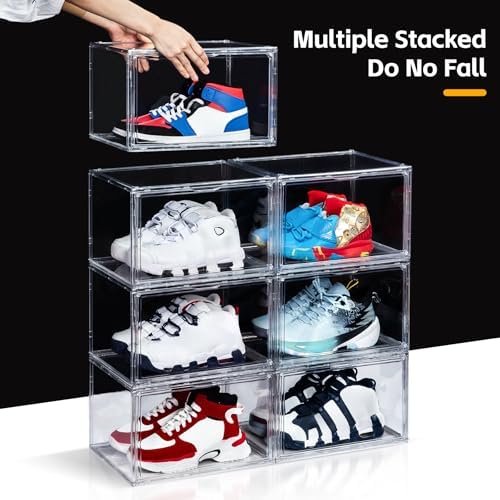 NYZE 12 Pack Acrylic Shoe Boxes Side Open, Clear Shoe Box Plastic Stackable, Shoe Storage Organizer with Magnetic Door, Shoe Display Shoe Containers with Lids Fits Up to Size 15 - Image 6