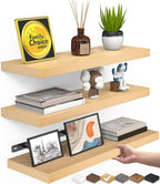 BAYKA Light Oak-Toned Floating Shelves 15.7in, Set of 3, Wall Mounted Shelf by Bayka