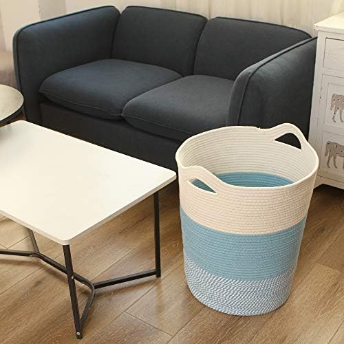 Sea Team Large Woven Cotton Rope Laundry Basket with Handles, 20 x 14 in - Image 2