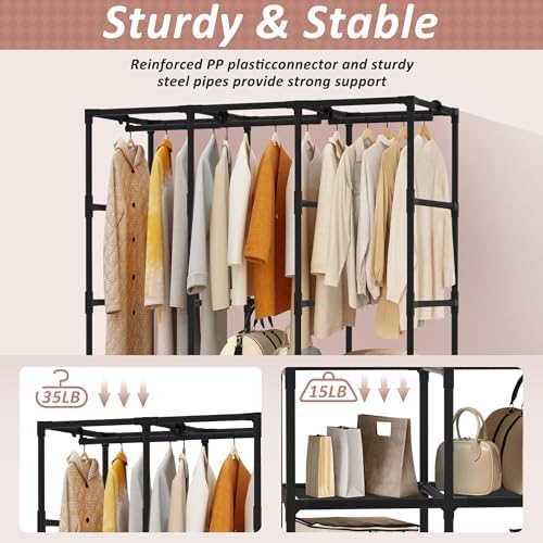 Wardrobe Closet, Quick and Easy Assembly, Black Portable Closet - Image 4