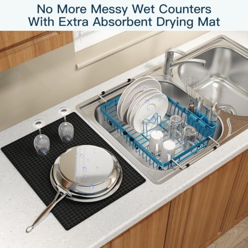 MAJALiS Blue Expandable Dish Drying Rack Over Sink with Extra Drying Mat - Image 5