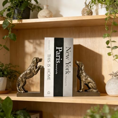 1 Pair Dog Bookends for Shelves, Vintage Resin Bookends for Heavy Books, Home Office Desk Decor, Golden Retriever Book Ends (Gold Dog) - Image 6