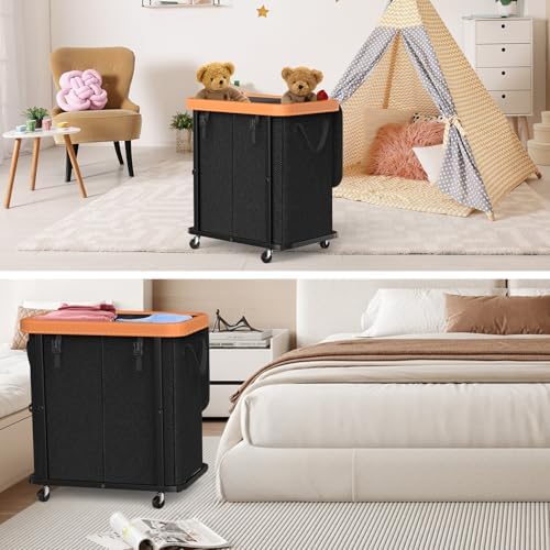 Laundry Basket with Wheels,190L Leather Patchwork Laundry Hamper 2 Setion - Image 6