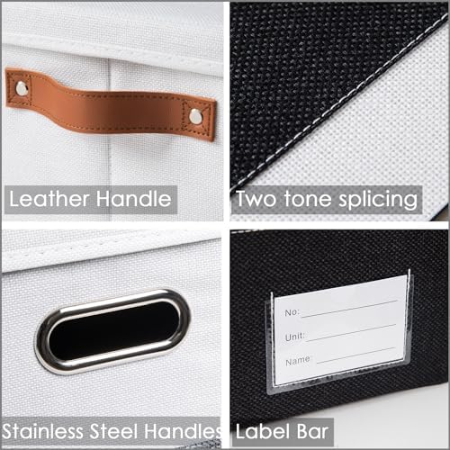 PRANDOM Foldable Storage Bins with Lids [3-Pack] Fabric Collapsible Storage Boxes Baskets Cubes Containers with Handles for Closet Living Room Bedroom (Black & White 14.9x9.8x9.8'') - Image 5
