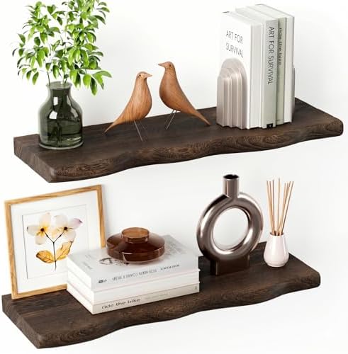 Organic Wavy Edge Floating Shelves,Hidden Brackets,2 Pack 24 in by Unknown