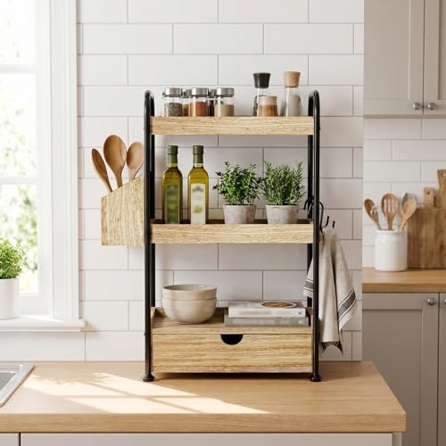 Kottwca 3-Tier Bathroom Counter Organizer, Wooden Vanity Shelf, Light Brown - Image 2