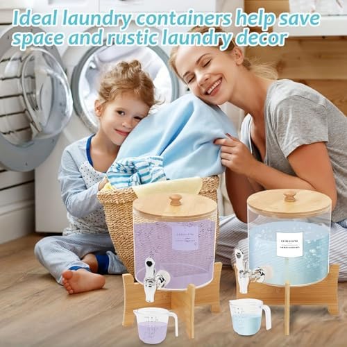 Laundry Detergent Dispenser, 88 oz / 2.5L Fabric Softener Dispenser for Laundry Room Organization, Detergent Holder with Stainless-Steel Spigot, Laundry Soap Container (2 Sets) - Image 3