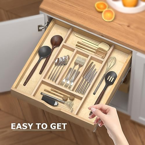 WelFurGeer Premium Wooden Silverware Organizer for Kitchen Drawers, Utensil Tray for Kitchen Drawer, Cutlery Drawer Organizer for Forks, Spoons, Knives - Sturdy Birchwood, Natural Finish - Image 4