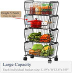 PUSDON 4-Tier Large Stackable Wire Storage Baskets with Wheels, Metal Rolling Utility Cart Organizer, Produce Basket for Kitchen Pantry, Floor Shelf, Matte Black - Image 2
