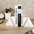 Natural Marble Bookends for Shelves, Decorative Book Ends for Heavy Books, Heavy Duty Mid Century Modern White and Gold Stone Book Holders with Brass Inlay, Unique Bookshelf Stopper Decor, Set of 2 - Image 6