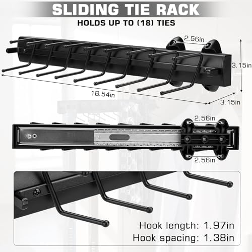 Sliding Tie Racks, 18 Tie Hanger 16.5'' Pull Out Belt Rack for Closet - Image 6