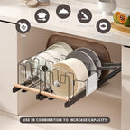 Magheo 2 Pack Pull Out Pots and Pans Organizer Under Cabinet, 22" Deep Expandable Pot Lid Organizer and Storage with 10 Adjustable Dividers Adhesive Pot and Pan Holder Rack with Handle Bracket(Black) - Image 2