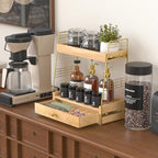Coffee Bar Station Organizer with Drawer, 2-Tier Countertop Shelf (Natural) - Image 2