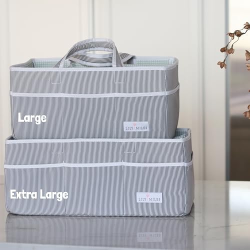 Lily Miles Baby Diaper Caddy - Organizer Tote Bag for Infant Boy or Girl - Baby Shower Basket - Nursery Must Haves - Registry Favorites - Newborn Caddie Car - Gray/Gray, Extra Large - Image 6