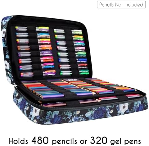 YOUSHARES Big Capacity Colored Pencil Case - 480 Slots large Pen Case Organizer with Multilayer Holder for Prismacolor Colored Pencils & Gel Pen (Silver Lotus) - Image 7
