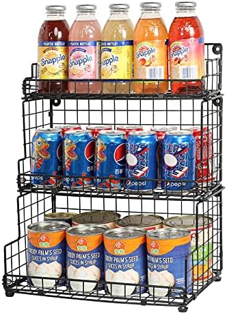 X-cosrack Stackable Wire Basket 3 Tier Countertop& Wall Mounted Metal Storage Basket for Kitchen Pantry Cabinet, Muti-functional Open Front Bin Organizer for Food Fruit Snack, Black - Image 4