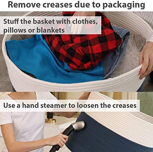 20x15 Inch Extra Large Round Cotton Rope Storage Basket with Lid, Decorative Woven Bin with Cover for Living Room Bedroom Closet, Dark Blue - Image 6