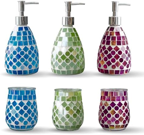 ELEGANTZ Bathroom Accessory Set – Mosaic Bathroom Accessories Set with Glass Soap Dispenser and Toothbrush Holder – Decorative Bathroom Accessories Countertop for Modern Bathroom Decor - Image 2
