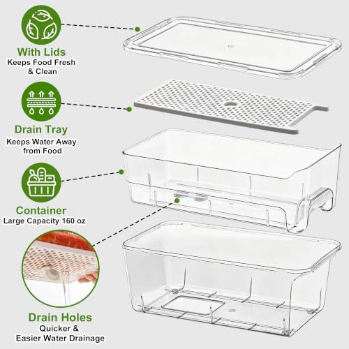 ANDGOO Pull-Out Fridge Organizer Bins, 4-Pack, Drain Tray, Clear - Image 3