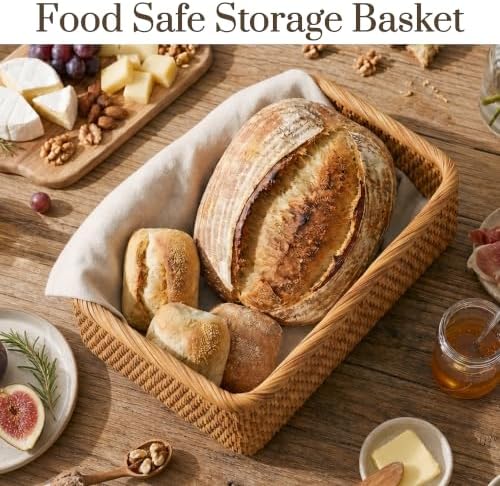 Yangqihome Natural Rattan Storage Baskets, Rectangular Woven Fruit Baskets, Decorative Wicker Basket and Small Baskets for Organizing (Set of 3) - Image 3
