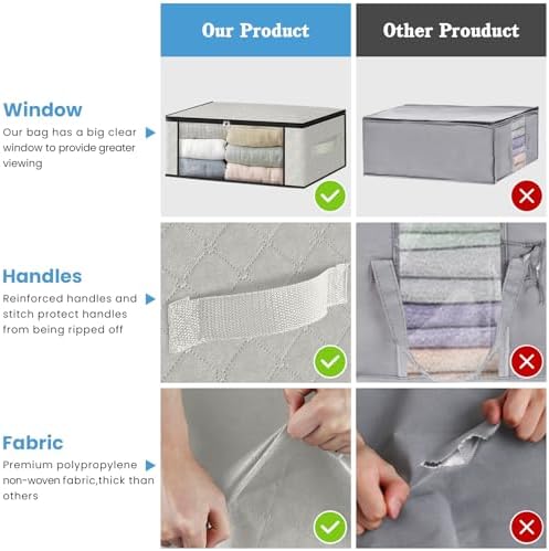 HomeHacks 8-Pack Clothes Organizer Storage Bags, 35L Storage Bins, White - Image 5