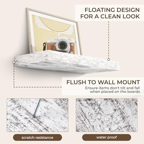 RICHFOCUS Bathroom Floating Shelves for Wall 2Pack|Rustic White|16" L - Image 6