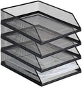 Hicarer 4 Pcs Black Metal Letter Tray Stackable Desk Tray Single Wire Mesh Organizer Front Load File Paper Holder for Desktop Office Home School Classroom (12.8 x 9.84 Inch) by Hicarer