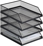 Hicarer 4 Pcs Black Metal Letter Tray Stackable Desk Tray Single Wire Mesh Organizer Front Load File Paper Holder for Desktop Office Home School Classroom (12.8 x 9.84 Inch) by Hicarer