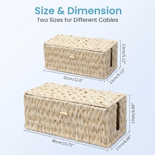 efluky 2 Pack Plastic Floor Cord Covers with Lid, Hand-Woven Cable Management Box, 2 Open Slots Cord Box to to Hide USB Wire, Power Strip & Charger for Home & Office and Dorm, Milky White - Image 2
