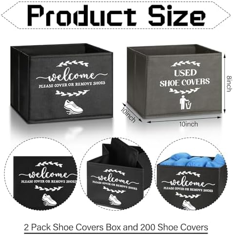 Suzile 200 Pcs Disposable Shoe Covers with 2 Pcs Box Open House Supplies Foldable Booties Shoe Covers Holder Storage Bin for House Indoor Guest Supplies, 10 x 10 x 8 Inch (Black,Gray,Blue) - Image 2