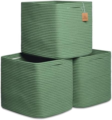 NaturalCozy 13x15x13 Kallax Storage Cubes Bins, 3 Pack | Cotton Rope Cube Storage Bin Woven Baskets for Organizing | Kallax Insert Storage Baskets for Shelves Organizer, Kids Toy, Closet Baby Nursery by NaturalCozy
