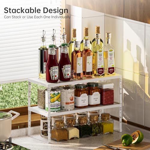 Expandable Adjustable Stackable Kitchen Organizer,Pantry Storage Shelves Racks,for cabinets Shelf, Kitchens, countertops, bathrooms,RV(2Packs/White,Medium) - Image 2