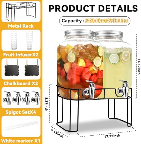 2 Gallon Glass Drink Dispensers For Parties，Lemonade Beverage Dispenser With Stand And Spigot For BBQ, Picnic, Party,Laundry Detergent Dispenser - Image 4