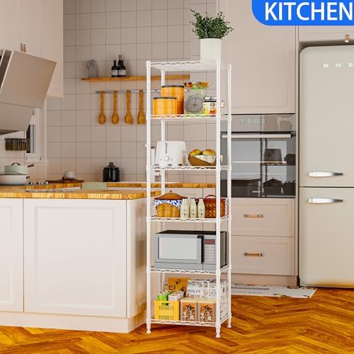 REGILLER 6 Wire Shelving Steel Storage Rack Adjustable Unit Shelves for Laundry Bathroom Kitchen Pantry Closet(White,11.7" D x 16.8" W x 63" H) - Image 2