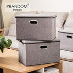 PRANDOM Large Collapsible Storage Containers with Lids [5-Pack] Linen Fabric Foldable Storage Bins Boxes Organizer Baskets Cube with Cover for Home Bedroom Closet Office Nursery (17.7x11.8x11.8) - Image 2