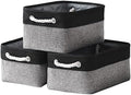 TheWarmHome Storage Basket for Organizing - 14x10x7 inch Medium 3 Pack Collapsible Storage Bin for Shelves with Rope, Fabric Storage Cubes for Organizer Cloth Gift Toy Closet (Black & Grey) by TheWarmHome