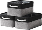 TheWarmHome Storage Basket for Organizing - 14x10x7 inch Medium 3 Pack Collapsible Storage Bin for Shelves with Rope, Fabric Storage Cubes for Organizer Cloth Gift Toy Closet (Black & Grey) by TheWarmHome